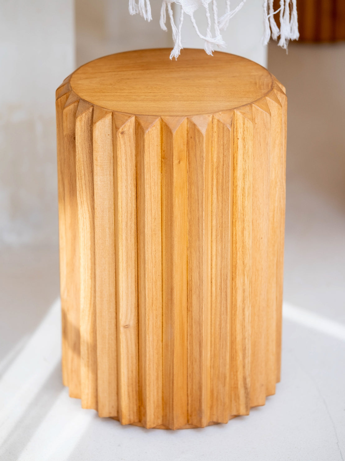 Mindi Fluted Wooden Stool